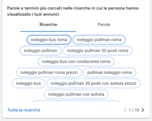 inserire termini di ricerca e keyword su campagne google ads