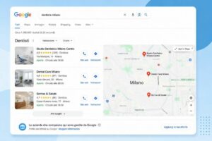 Visualizzazione di una ricerca locale su Google con mappa, risultati vicini e schede attivit&agrave; Posizione: dopo l&rsquo;introduzione
