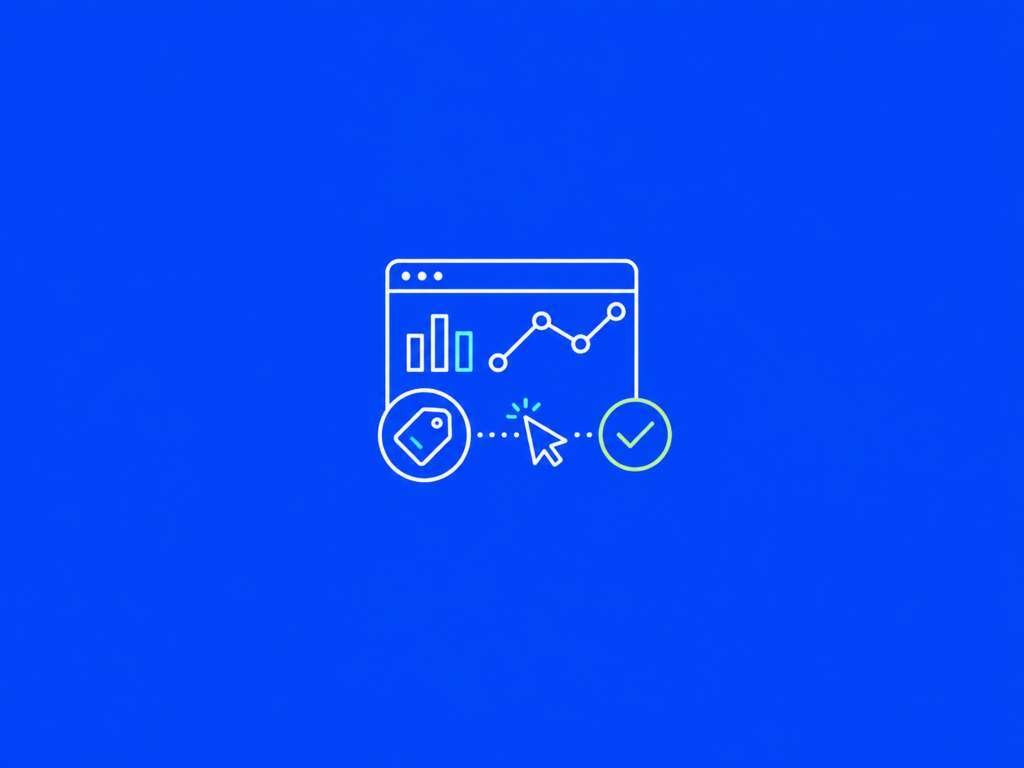 Icona su sfondo blu che rappresenta il tracciamento di campagne Google Ads, eventi GA4, dati e conversioni