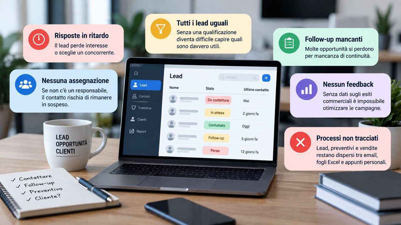 Infografica sugli errori più comuni nella gestione dei lead dopo una campagna marketing
Posizione: dopo il paragrafo “Gli errori più comuni nella gestione dei lead”